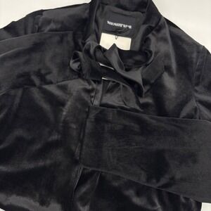 Who What Wear Velvet Cropped Jacket Womens S Black NWT Tie Front Bolero EBONY